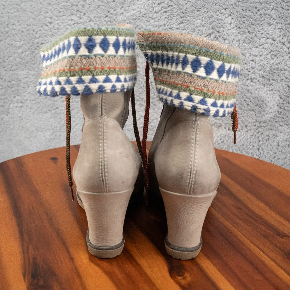 Holding Horses Anthropologie Foldover Grey Leather Wedge Boots SZ. EU 39